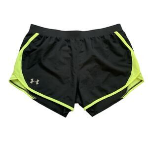 Under Armour Shorts Womens M Medium Black Highlighter HeatGear Loose Running